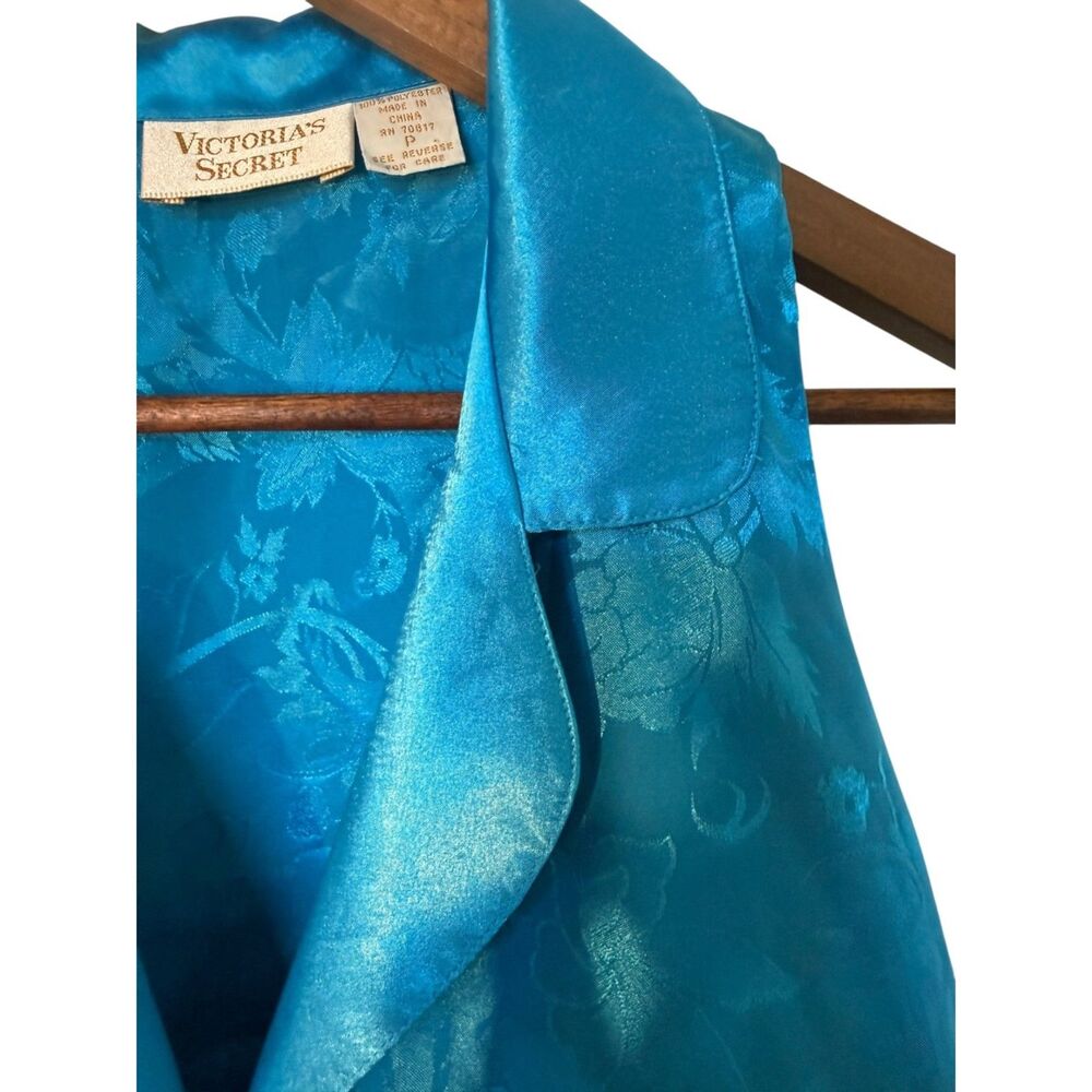 Vintage Victorias Secret Gold Label Top Size XS P Teal Blue Satin Floral Jacquar - Picture 4 of 15
